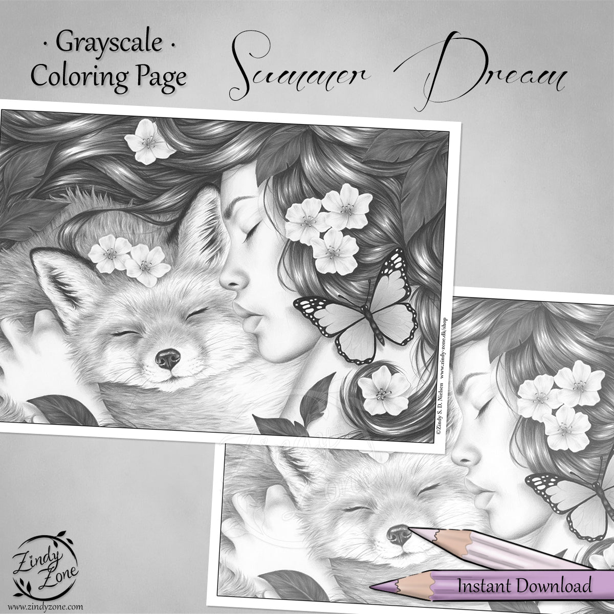 Summer Dream Grayscale Coloring Page