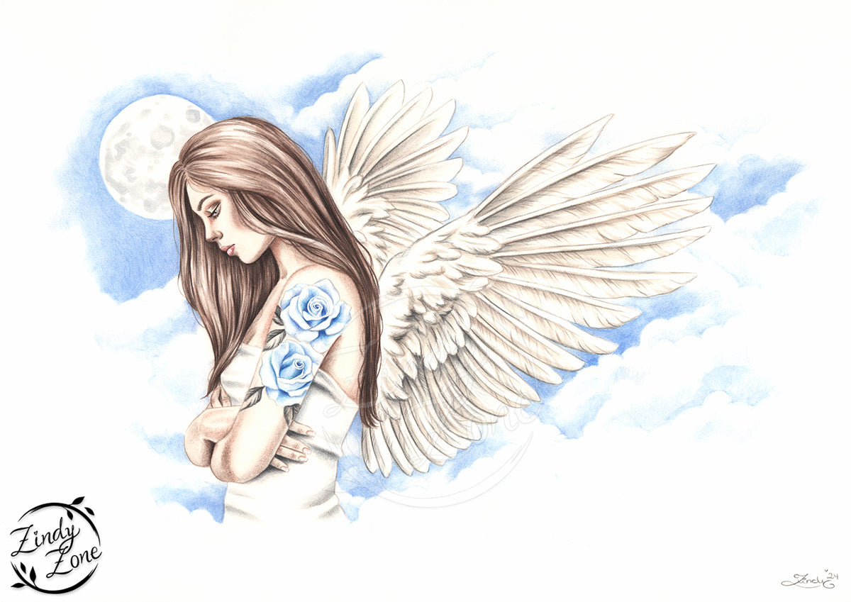 Angel Blue Grayscale Coloring Page