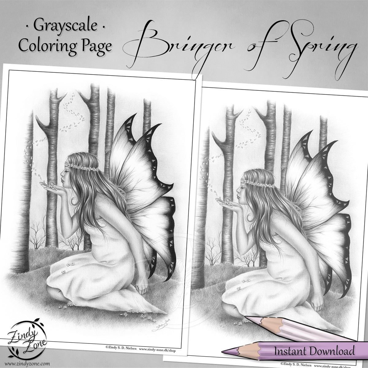 Bringer of Spring Grayscale Coloring Page