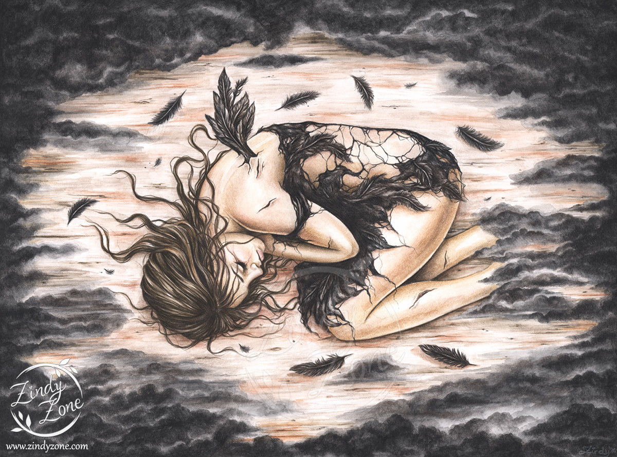 Broken Angel Grayscale Coloring Page
