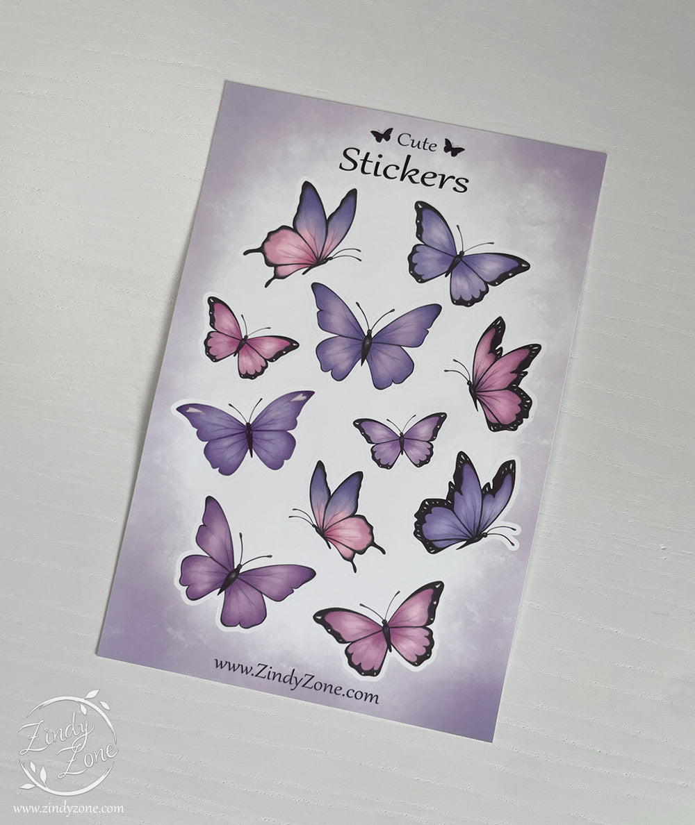 Purple Butterflies Stickers Sheet - Matte