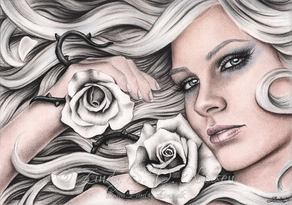 Flower Girl White Rose Drawing Original Artwork