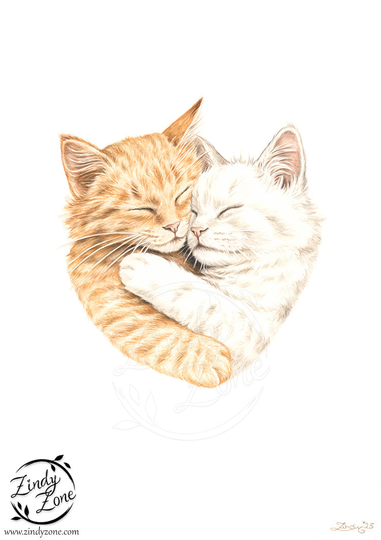 Love Cats Grayscale Coloring Page