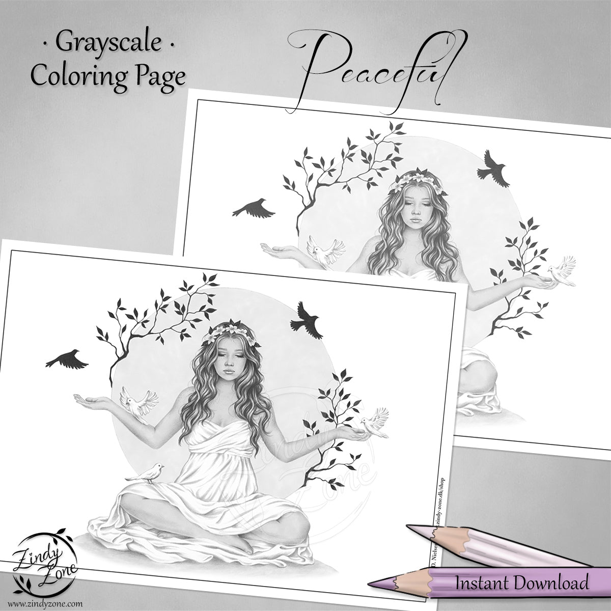 Peaceful Grayscale Coloring Page