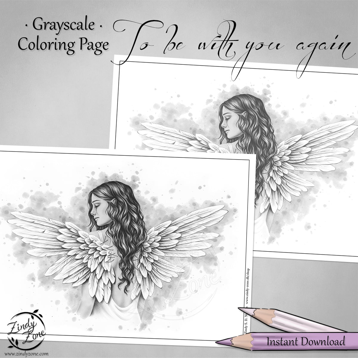 To be with you again Angel Grayscale Coloring Page