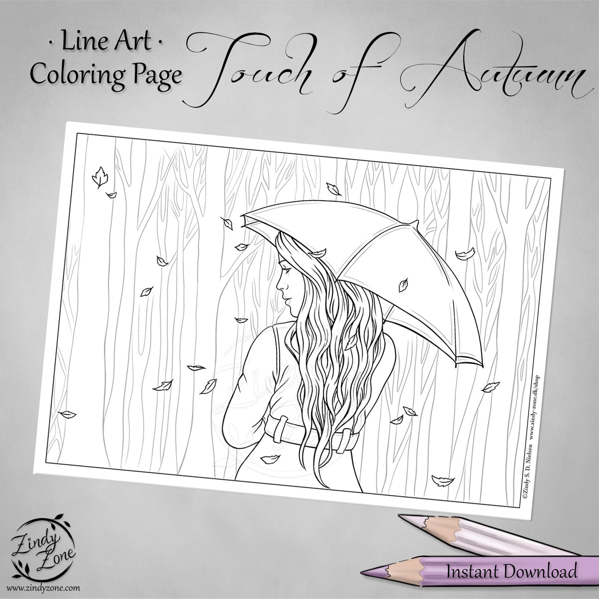 Touch of Autumn Line Art Coloring Page