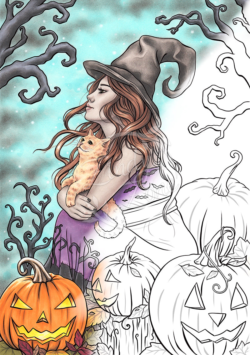 Waiting for Halloween Line Art Coloring Page