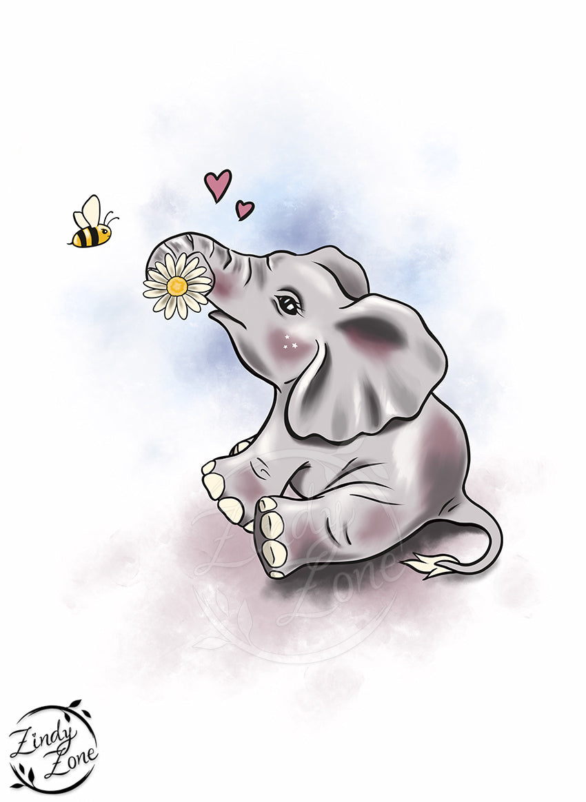 Elephant and the bee Art Print