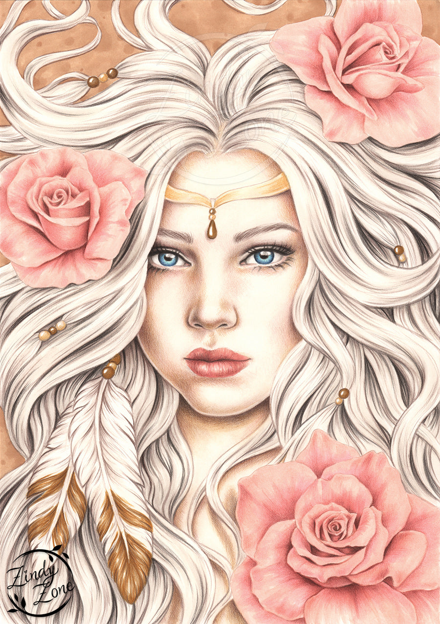 Golden Princess Grayscale Coloring Page