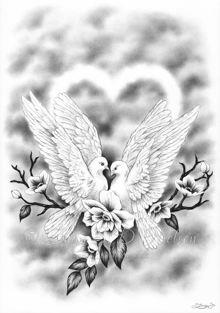 Love Birds Doves Drawing Original Artwork