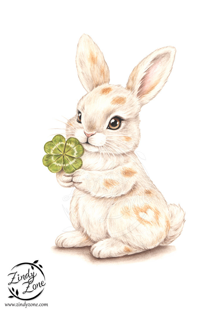 Lucky Bunny Grayscale Coloring Page