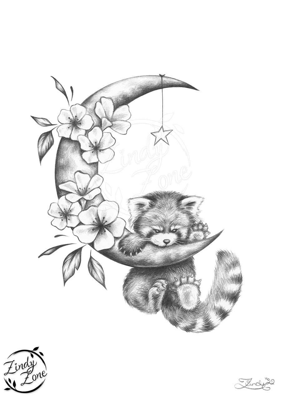 Panda on the moon Original Artwork