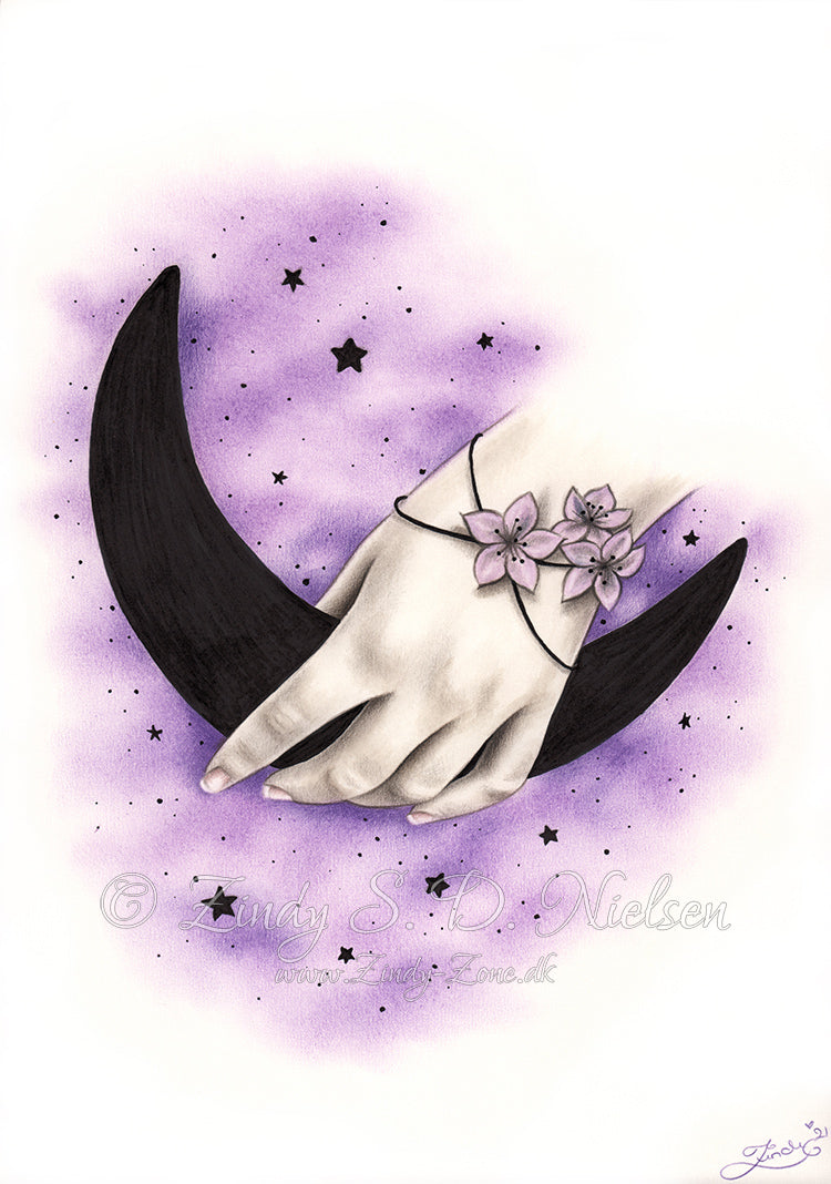 She holds the moon Flower Original Artwork