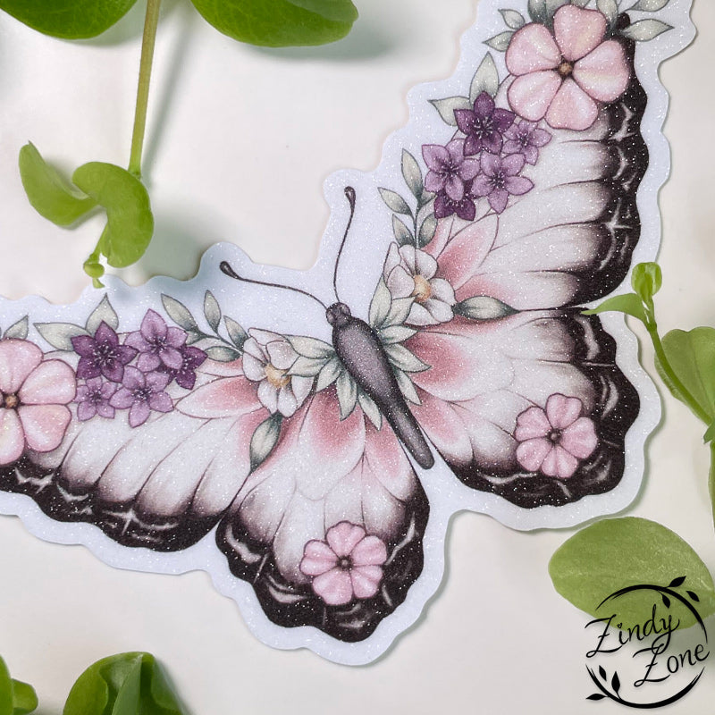Summer Flower Butterfly Glitter Sticker