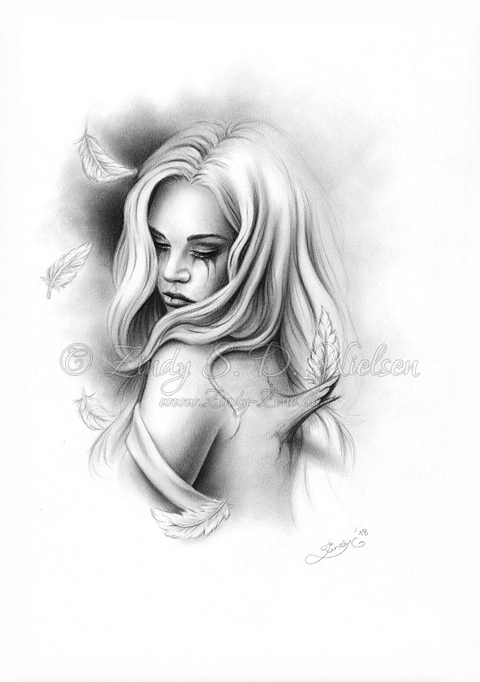The Last Feather Angel Drawing Original Artwork