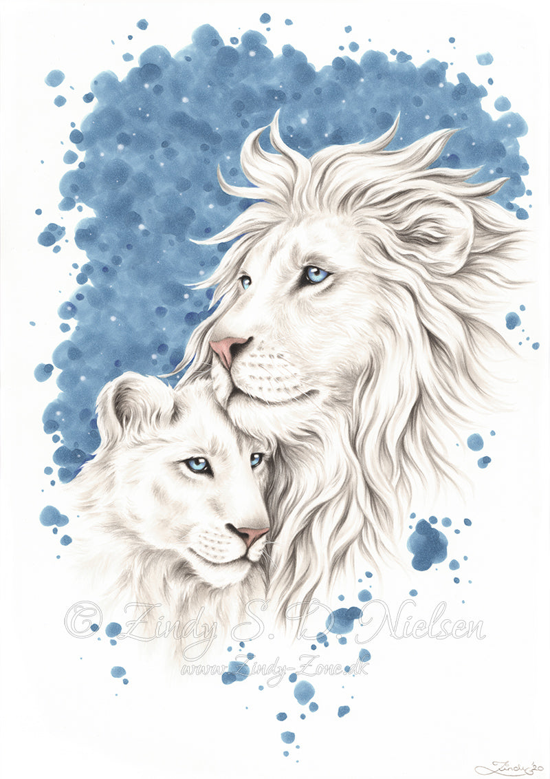 The White Lions Couple Drawing Original Artwork