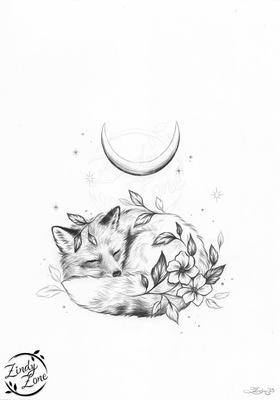 Under the moon Fox Art Print