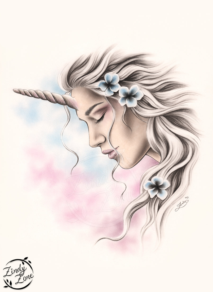 Unicorn girl of light Art Print