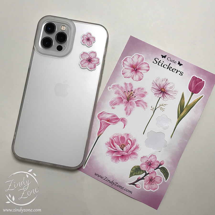 Pink Flowers Stickers Sheet - Matte