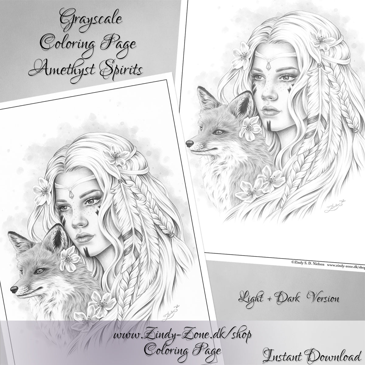 Amethyst Spirits Grayscale Coloring Page