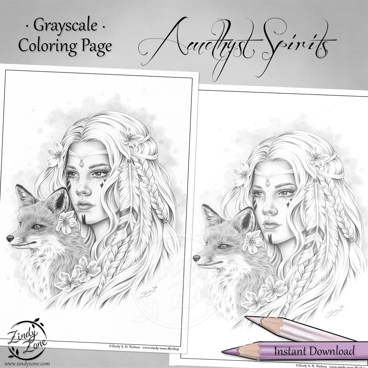 Amethyst Spirits Grayscale Coloring Page