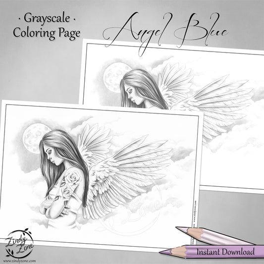 Angel Blue Grayscale Coloring Page