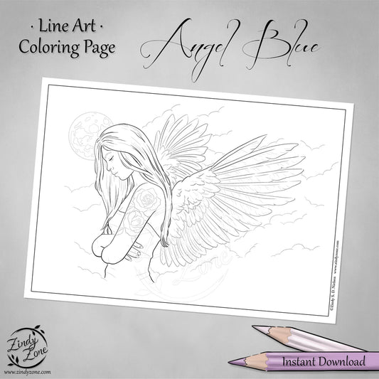 Angel Blue Line Art Coloring Page