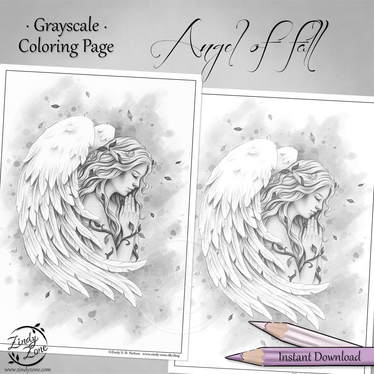 Angel of Fall Grayscale Coloring Page