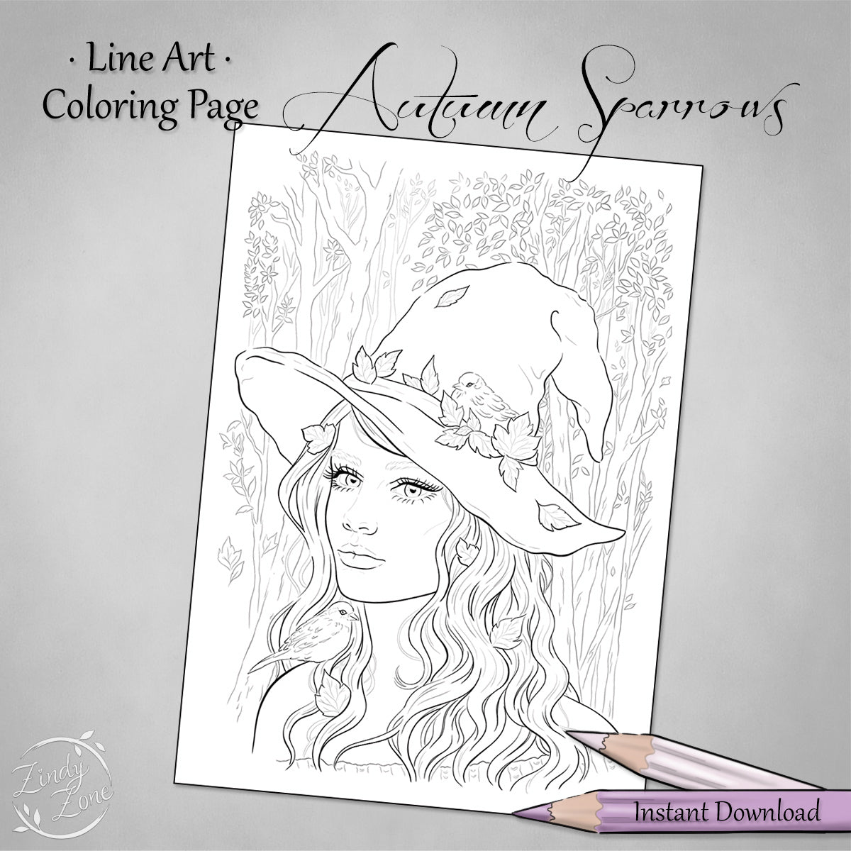 Autumn Sparrows Line Art Coloring Page