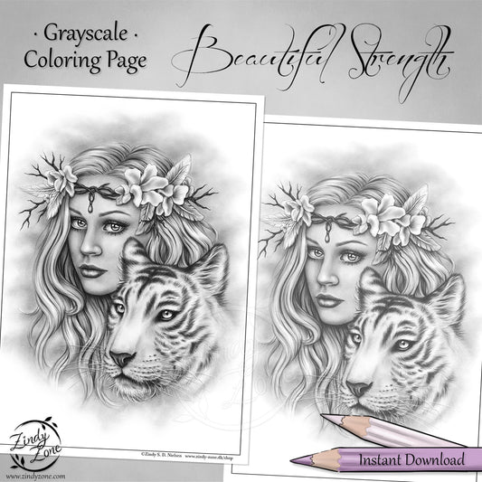 Beautiful Strength Grayscale Coloring Page