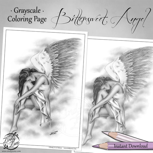 Bittersweet Angel Grayscale Coloring Page