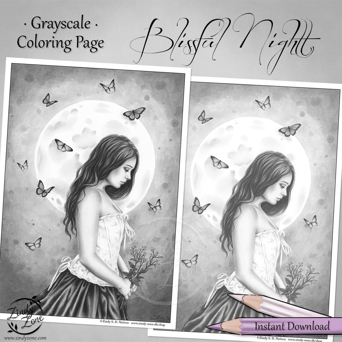 Blissful Night Grayscale Coloring Page