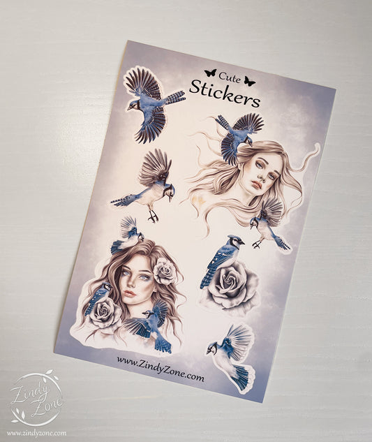 Bluejays and Women Stickers Sheet - Matte