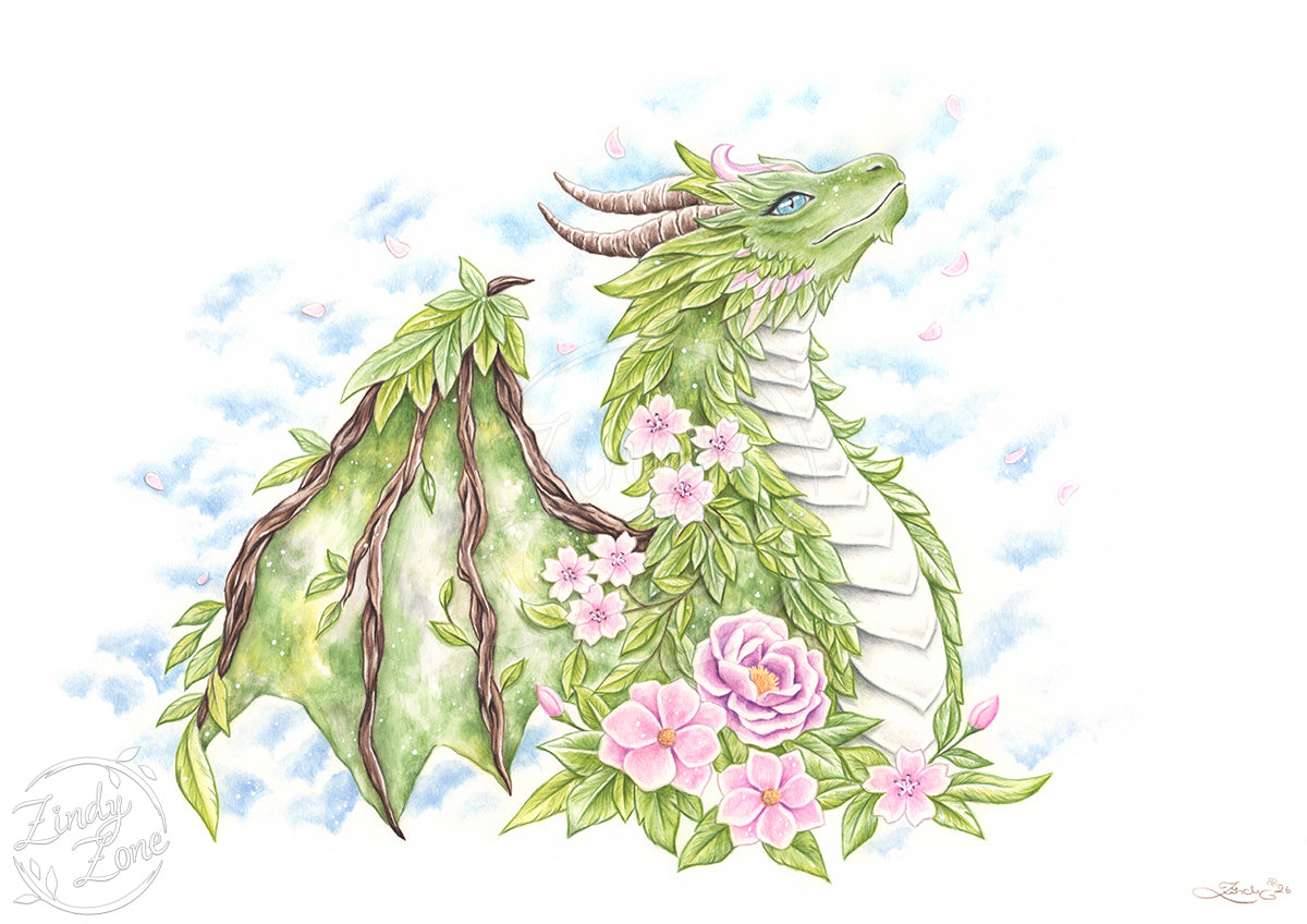 Bringer of Spring Dragon Grayscale Coloring Page