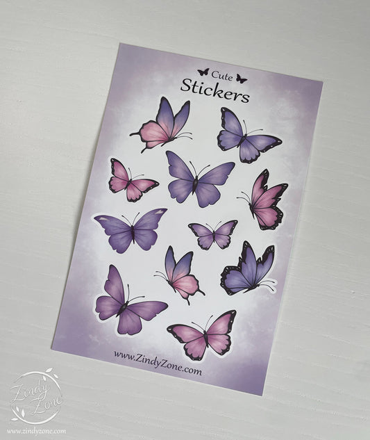 Purple Butterflies Stickers Sheet - Matte