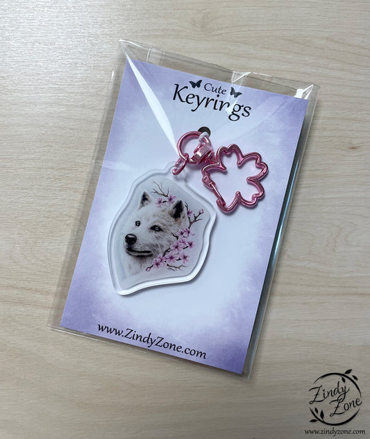 Cherry Blossom Wolf Keyring