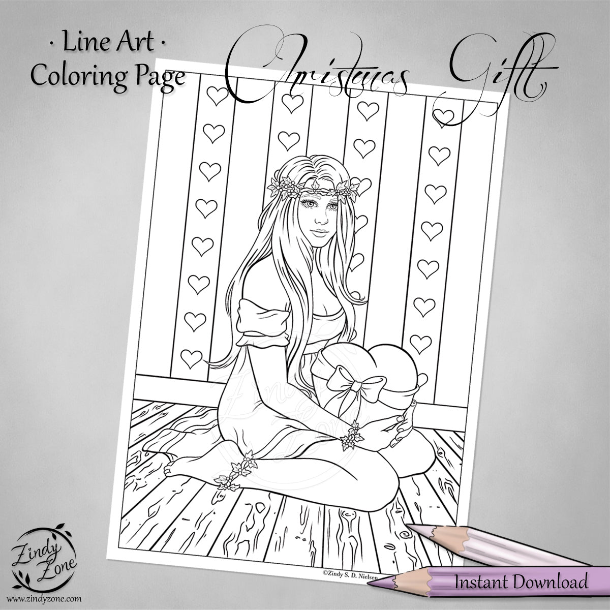 FREE Christmas Gift Line Art Coloring Page