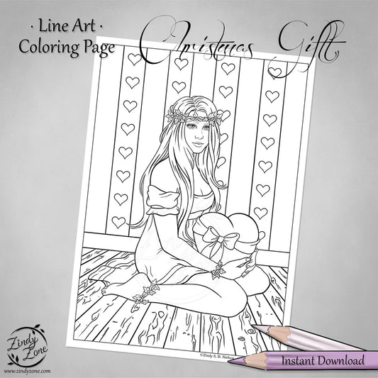 FREE Christmas Gift Line Art Coloring Page