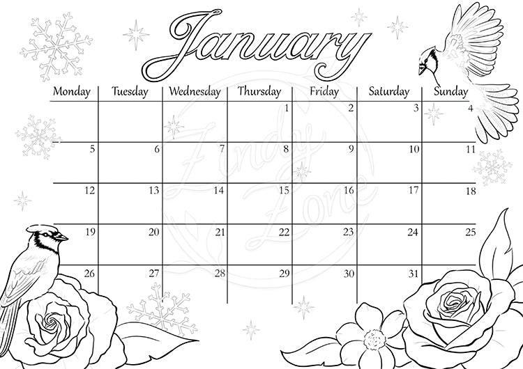 FREE January 2026 Calendar Coloring Page