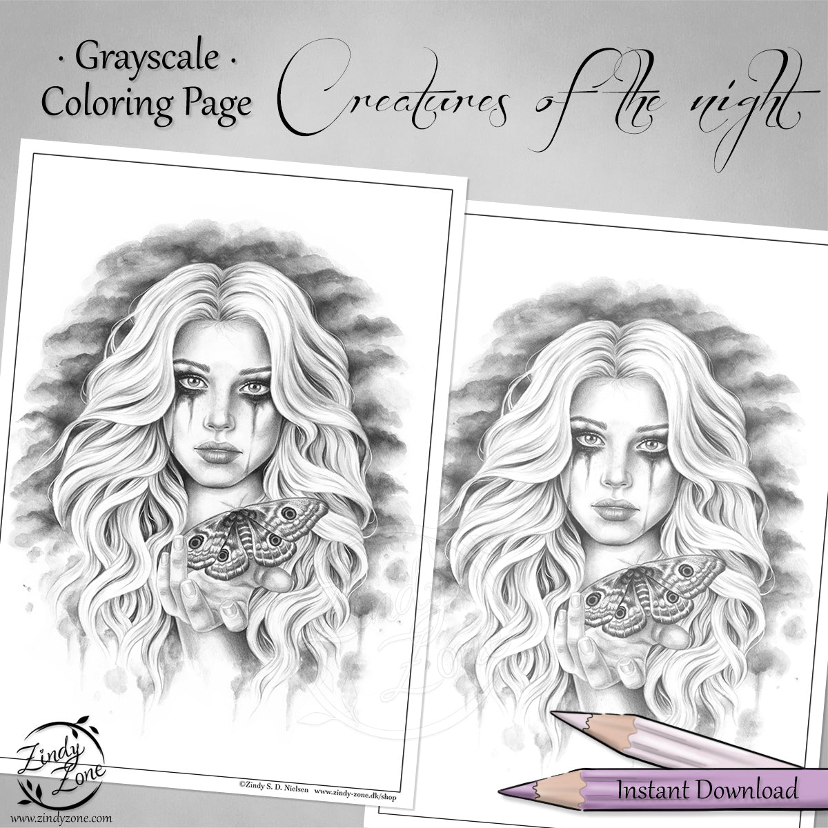 Creatures of the night Grayscale Coloring Page