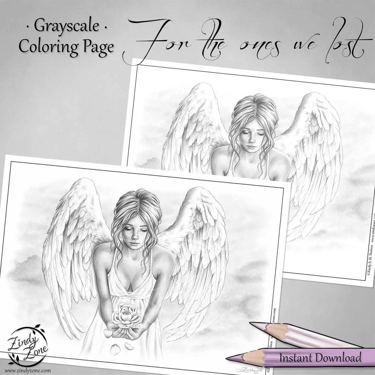 For the ones we lost - Angel Grayscale Coloring Page