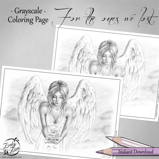 For the ones we lost - Angel Grayscale Coloring Page