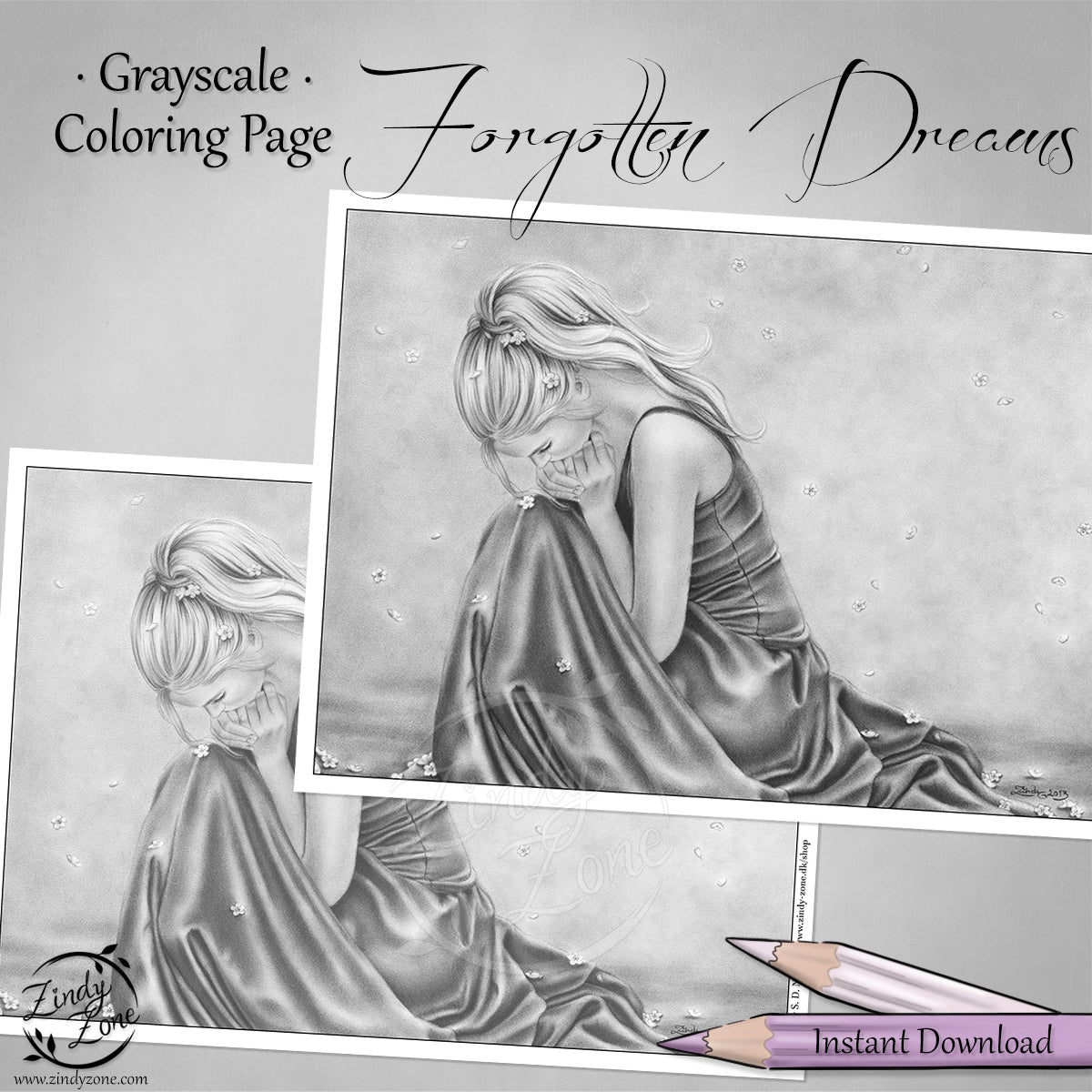 Forgotten Dreams Grayscale Coloring Page