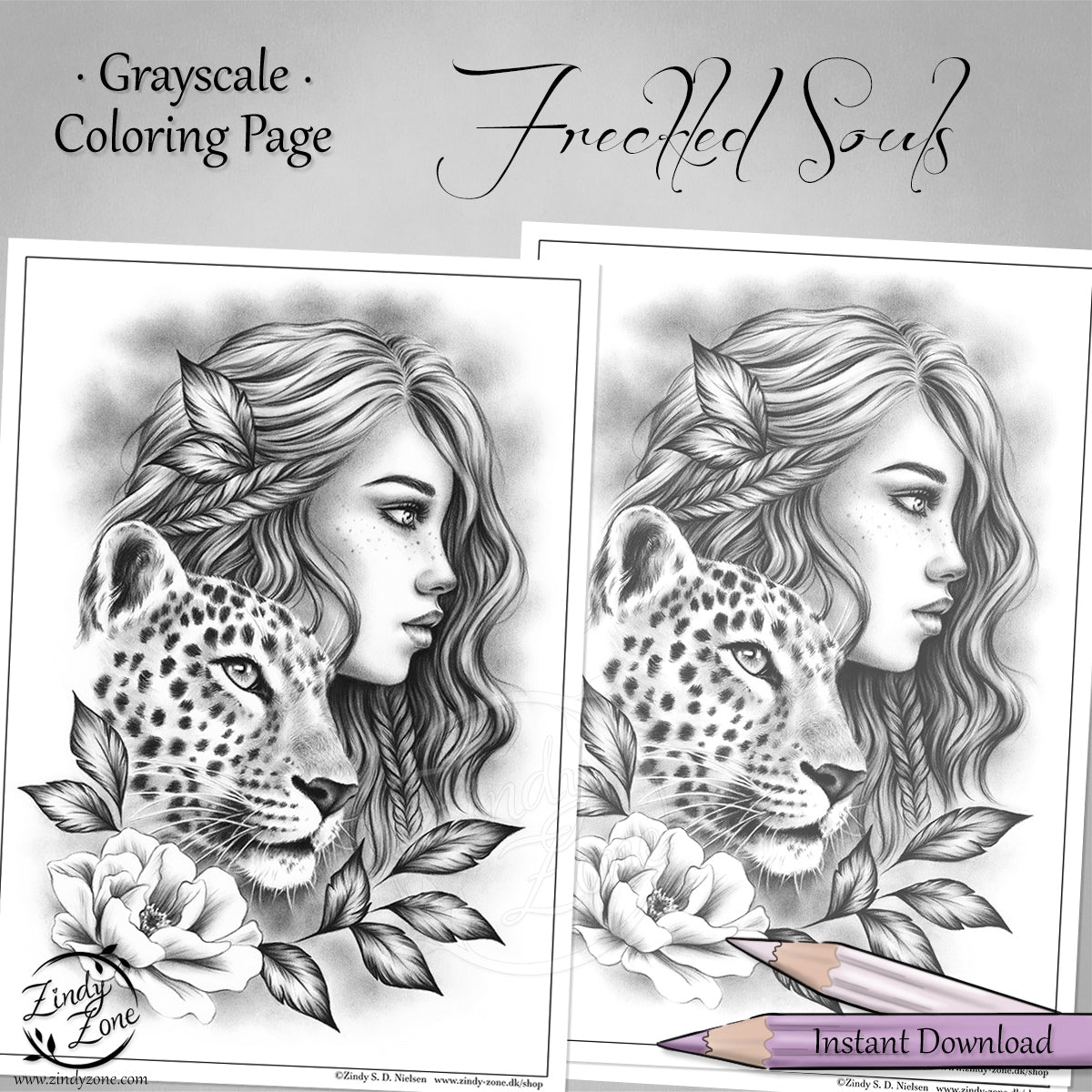 Freckled Souls Grayscale Coloring Page