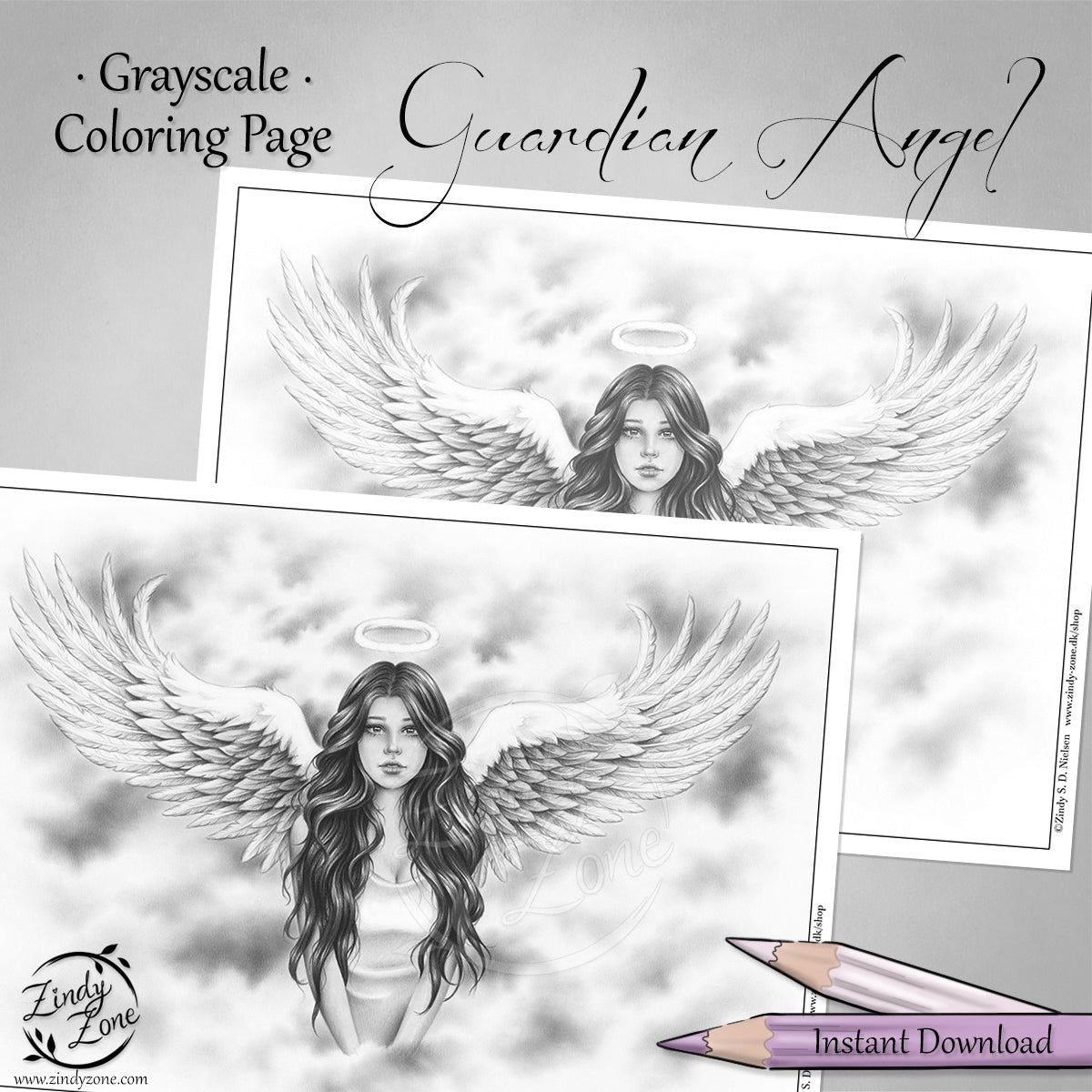 Guardian Angel Grayscale Coloring Page