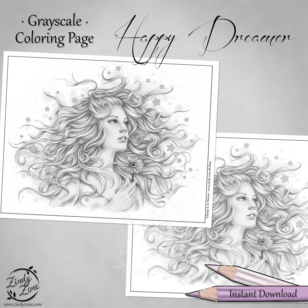 Happy Dreamer Grayscale Coloring Page