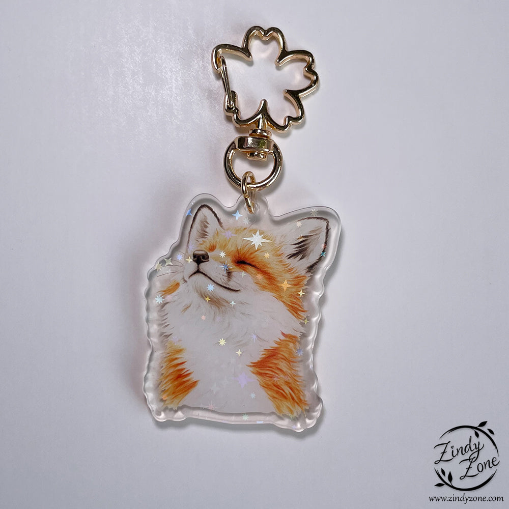 Happy Fox Glitter Stars Keyring