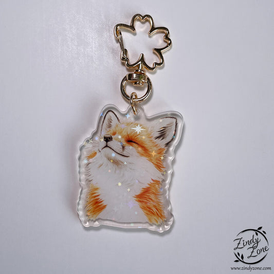 Happy Fox Glitter Stars Keyring