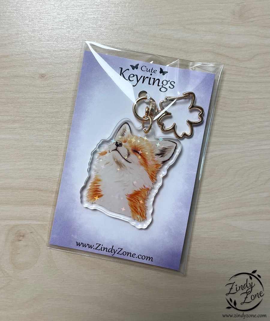 Happy Fox Glitter Stars Keyring