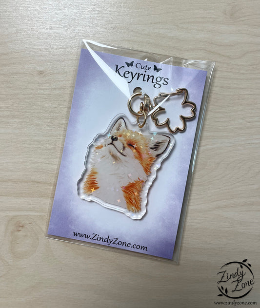Happy Fox Glitter Stars Keyring